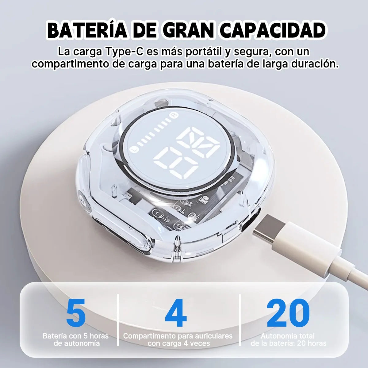 Audífonos Bluetooth Inalámbricos In-ear Con Pantalla Luz Led®