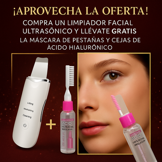 LIMPIADOR FACIAL ULTRASÓNICO + MÁSCARA DE PESTAÑAS Y CEJAS CON ÁCIDO HIALURÓNICO GRATIS